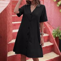 Women's Regular Dress Simple Style V Neck Button Short Sleeve Solid Color Knee-Length Daily main image 4