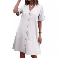 Women's Regular Dress Simple Style V Neck Button Short Sleeve Solid Color Knee-Length Daily main image 2