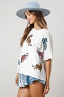 Women's T-shirt Short Sleeve T-Shirts Sequins Simple Style Tiger main image 4