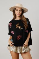 Women's T-shirt Short Sleeve T-Shirts Sequins Simple Style Tiger main image 5