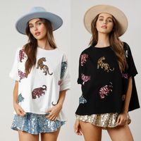 Women's T-shirt Short Sleeve T-Shirts Sequins Simple Style Tiger main image 6