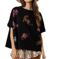 Women's T-shirt Short Sleeve T-Shirts Sequins Simple Style Tiger main image 2