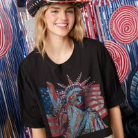 Women's T-shirt Short Sleeve T-Shirts Diamond Simple Style Human American Flag main image 4