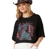 Frau T-Shirt Kurzarm T-Shirts Diamant Einfacher Stil Menschlich Amerikanische Flagge main image 2