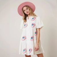 Mujeres Vestidos Normal Vacaciones Cuello De Camisa Lentejuelas Manga Corta Boca Bandera Estadounidense Por Encima De La Rodilla A Diario main image 5