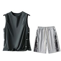 Men's Solid Color Simple Style Round Neck Sleeveless Regular Fit Men's Sets main image 2