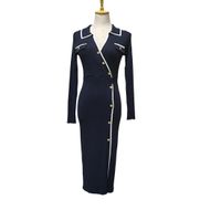 Women's Sheath Dress Sexy V Neck Button Long Sleeve Color Block Midi Dress Banquet Daily Date main image 2