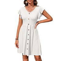 Women's Regular Dress Simple Style V Neck Button Short Sleeve Solid Color Midi Dress Holiday Daily main image 2