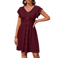 Women's Regular Dress Simple Style V Neck Button Short Sleeve Solid Color Midi Dress Holiday Daily main image 3