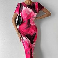 Women's Sheath Dress Vacation Round Neck Printing Short Sleeve Color Block Maxi Long Dress Holiday Daily main image 2