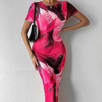 Women's Sheath Dress Vacation Round Neck Printing Short Sleeve Color Block Maxi Long Dress Holiday Daily main image 3