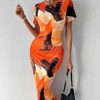 Women's Sheath Dress Vacation Round Neck Printing Short Sleeve Color Block Maxi Long Dress Holiday Daily main image 4