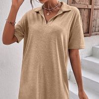 Women's Regular Dress Simple Style Turndown Short Sleeve Solid Color Knee-Length Daily main image 2