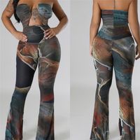 Women's Party Bar Streetwear Color Block Full Length Printing Backless Casual Pants Jumpsuits main image 5
