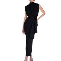 Women's Sheath Dress Elegant Standing Collar Belt Sleeveless Solid Color Maxi Long Dress Holiday Daily main image 2