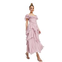 Women's Regular Dress Streetwear Boat Neck Ruffles Short Sleeve Solid Color Maxi Long Dress Holiday Beach main image 2