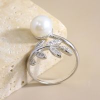 Sterling Silver White Gold Plated Elegant Glam Luxurious Polishing Plating Inlay Solid Color Pearl Open Rings sku image 1