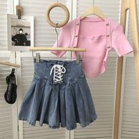 Summer Simple Style Solid Color Cotton Above Knee Skirts main image 5