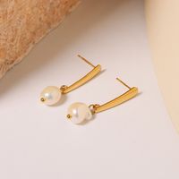 1 Pair Simple Style Classic Style Solid Color Plating Inlay Titanium Steel Pearl 18K Gold Plated Drop Earrings main image 1