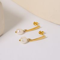 1 Pair Simple Style Classic Style Solid Color Plating Inlay Titanium Steel Pearl 18K Gold Plated Drop Earrings main image 2