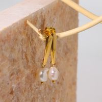 1 Pair Simple Style Classic Style Solid Color Plating Inlay Titanium Steel Pearl 18K Gold Plated Drop Earrings main image 5