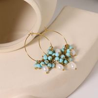 1 Pair Simple Style Classic Style Flower Inlay Titanium Steel Pearl 18K Gold Plated Earrings main image 4