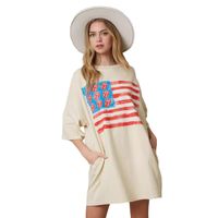 Women's Regular Dress Simple Style Round Neck Printing Short Sleeve National Flag Stripe Flower Above Knee Daily main image 2