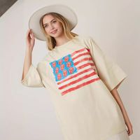 Women's Regular Dress Simple Style Round Neck Printing Short Sleeve National Flag Stripe Flower Above Knee Daily main image 3