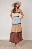 Women's Strap Dress Vacation Strap Backless Sleeveless Color Block Maxi Long Dress Holiday Daily sku image 7