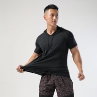Men's Sports Solid Color Chemical Fiber Blending Nylon Hooded Active Tops T-shirt main image 3
