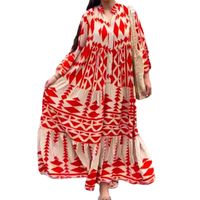 Women's Regular Dress Streetwear V Neck Printing Button Long Sleeve Printing Maxi Long Dress Holiday Daily main image 2