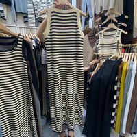 Women's Sheath Dress Simple Style Round Neck Stripe Sleeveless Stripe Maxi Long Dress Daily main image 3