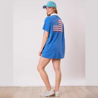 Frau Normales Kleid Einfacher Stil Ablehnen Drucken Kurzarm Einfarbig Amerikanische Flagge Über Dem Knie Täglich main image 3