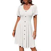 Women's Regular Dress Simple Style U Neck Button Short Sleeve Solid Color Midi Dress Holiday Daily main image 2