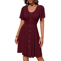 Femmes Robe Régulière Style Simple Col En U Bouton Manche Courte Couleur Unie Robe Mi-Longue Vacances Du Quotidien main image 4