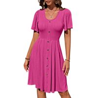 Women's Regular Dress Simple Style U Neck Button Short Sleeve Solid Color Midi Dress Holiday Daily main image 5
