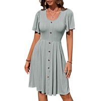 Femmes Robe Régulière Style Simple Col En U Bouton Manche Courte Couleur Unie Robe Mi-Longue Vacances Du Quotidien main image 3