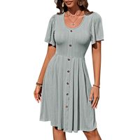 Women's Regular Dress Simple Style U Neck Button Short Sleeve Solid Color Midi Dress Holiday Daily main image 3