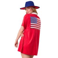 Frau Normales Kleid Einfacher Stil Ablehnen Drucken Kurzarm Einfarbig Amerikanische Flagge Über Dem Knie Täglich main image 2