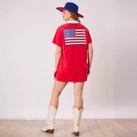 Frau Normales Kleid Einfacher Stil Ablehnen Drucken Kurzarm Einfarbig Amerikanische Flagge Über Dem Knie Täglich main image 4