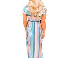 Femmes Robe Régulière Style Britannique Col Rond Impression Gland Manche Courte Bande Maxi Longue Robe Vacances Du Quotidien main image 2