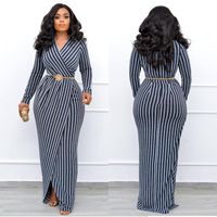 Women's Sheath Dress Vintage Style V Neck Long Sleeve Stripe Maxi Long Dress Daily main image 5