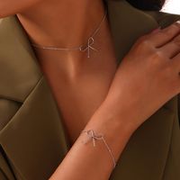 Titan Stahl 18 Karat Vergoldet Lässig Einfacher Stil Pendeln Überzug Bogenknoten Armbänder Halskette main image 9