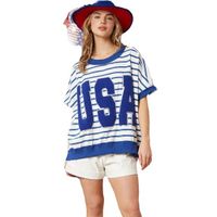 Women's T-shirt Short Sleeve T-Shirts Simple Style Letter Stripe main image 2