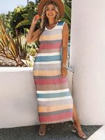 Women's Regular Dress Streetwear Round Neck Printing Contrast Binding Sleeveless Stripe Maxi Long Dress Daily Beach main image 5