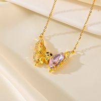 Titanium Steel 18K Gold Plated Fairy Style Modern Style Classic Style Inlay Butterfly Zircon Pendant Necklace sku image 2