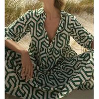 Women's Regular Dress Streetwear Turndown Printing Long Sleeve Geometric Maxi Long Dress Holiday Daily main image 1