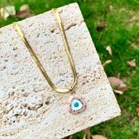 304 Stainless Steel Copper 18K Gold Plated IG Style Simple Style Enamel Inlay Triangle Devil's Eye Pendant Necklace main image 2