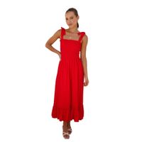 Women's Regular Dress Simple Style Strap Lettuce Trim Sleeveless Solid Color Midi Dress Holiday Daily Beach main image 2