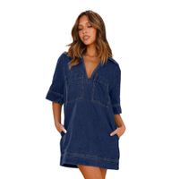 Women's Regular Dress British Style Turndown Pocket Short Sleeve Solid Color Above Knee Daily main image 3